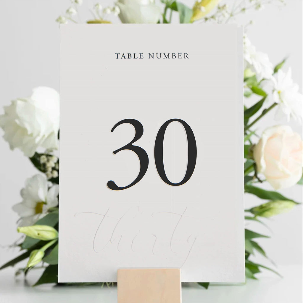 Elegant Self-Standing Table Numbers 1-30 with Head Table Card
