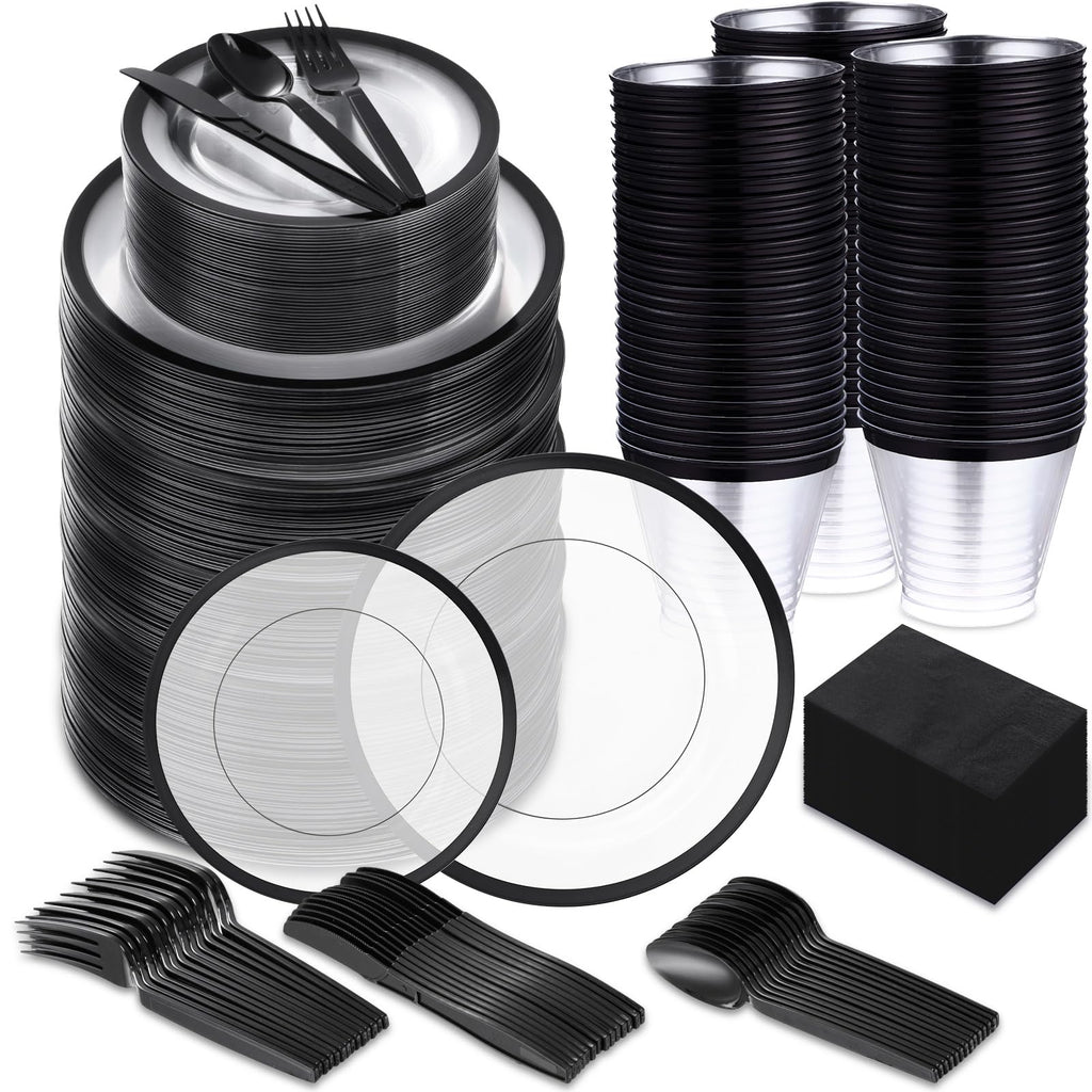 Elegant Disposable Dinner Party Set - Black 600pcs