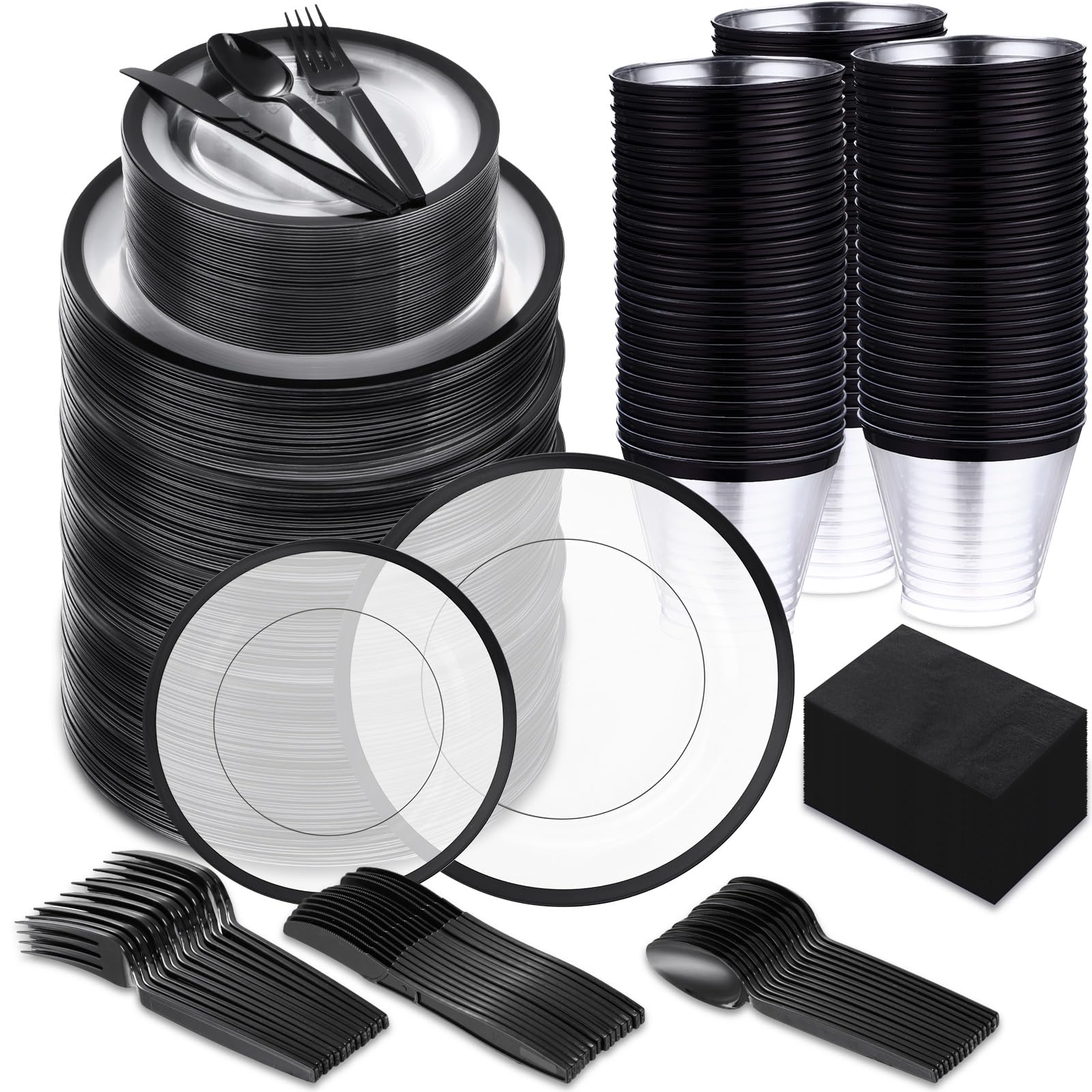 Elegant Disposable Dinner Party Set - Black 600pcs