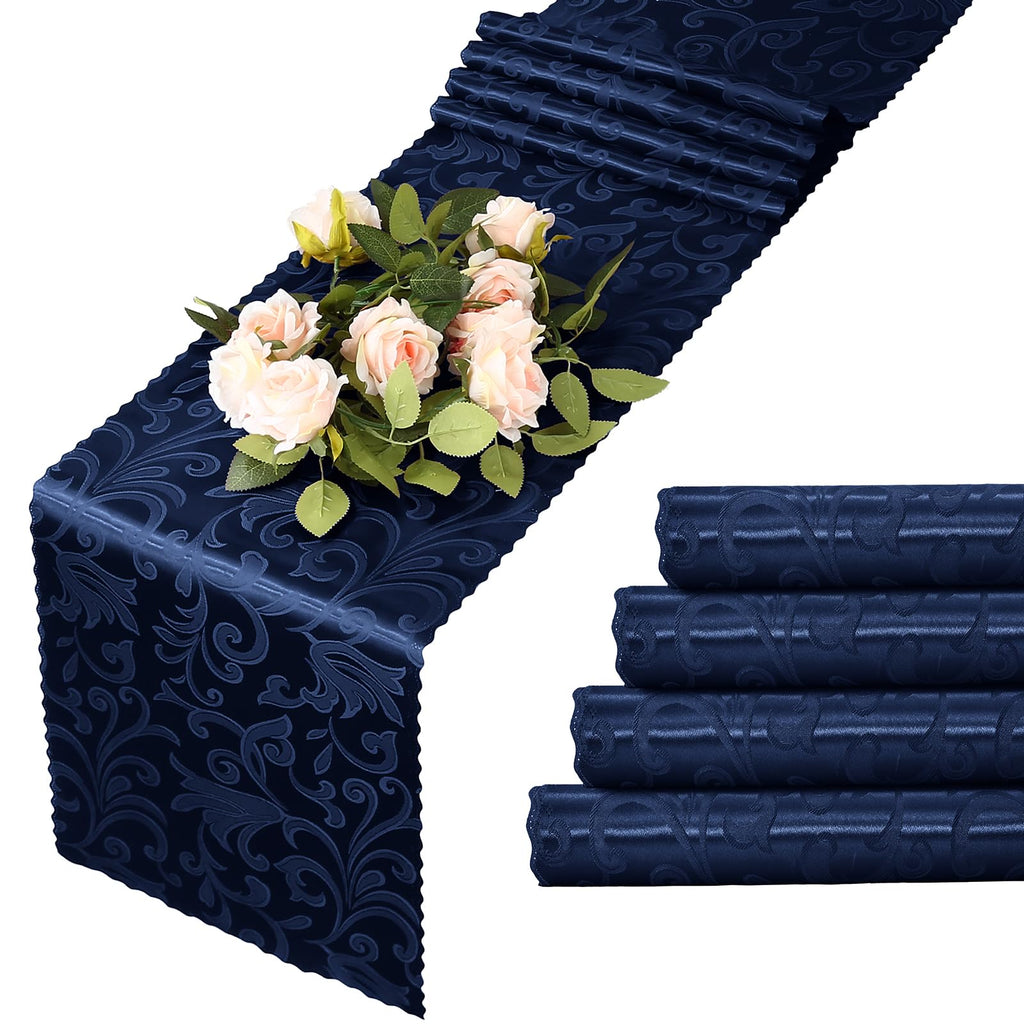 Navy Luxe Satin Jacquard Table Runner Set