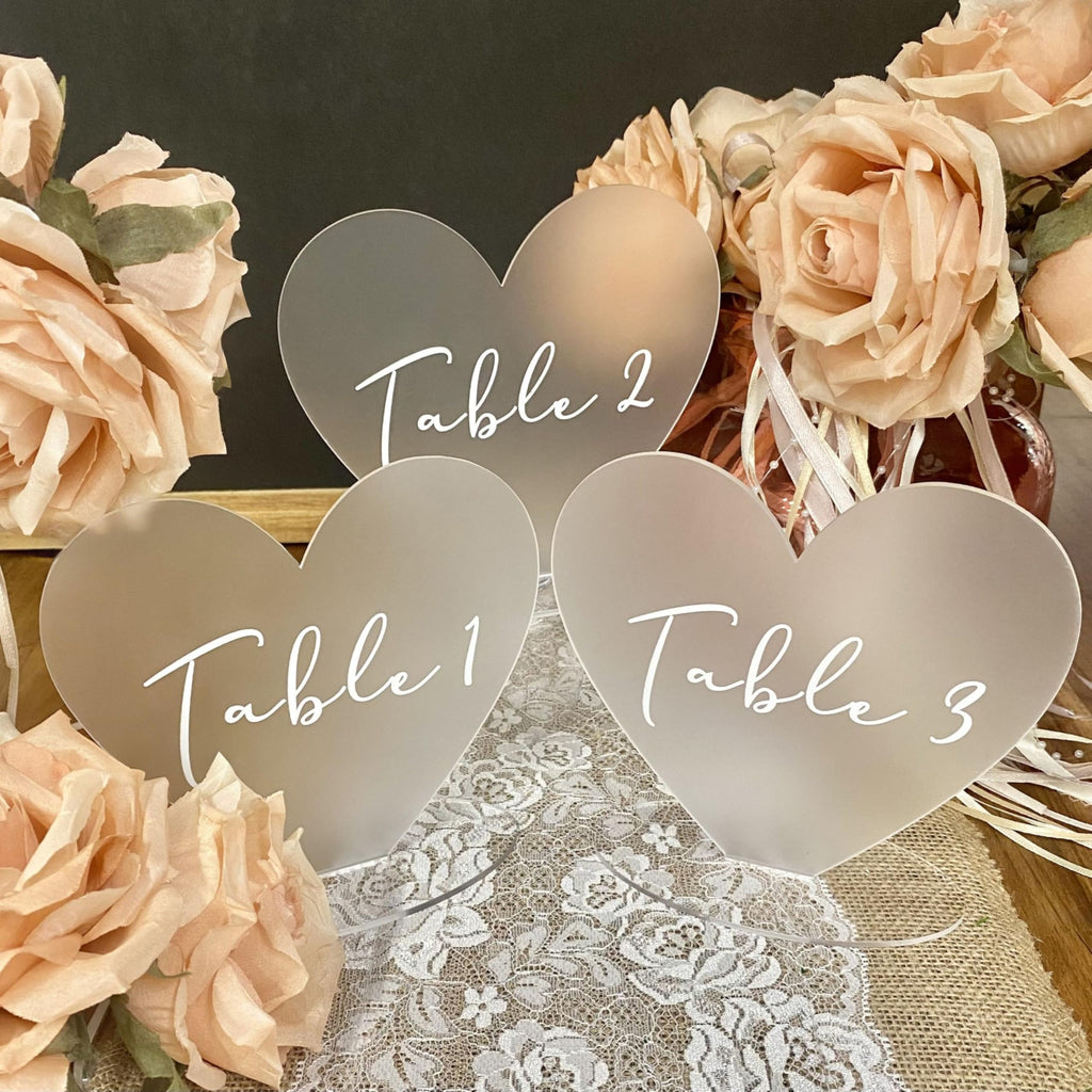 Chic Heart Acrylic Wedding Table Numbers 1-15