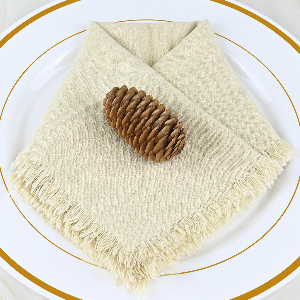 Handcrafted Beige Linen Napkins with Vintage Fringe