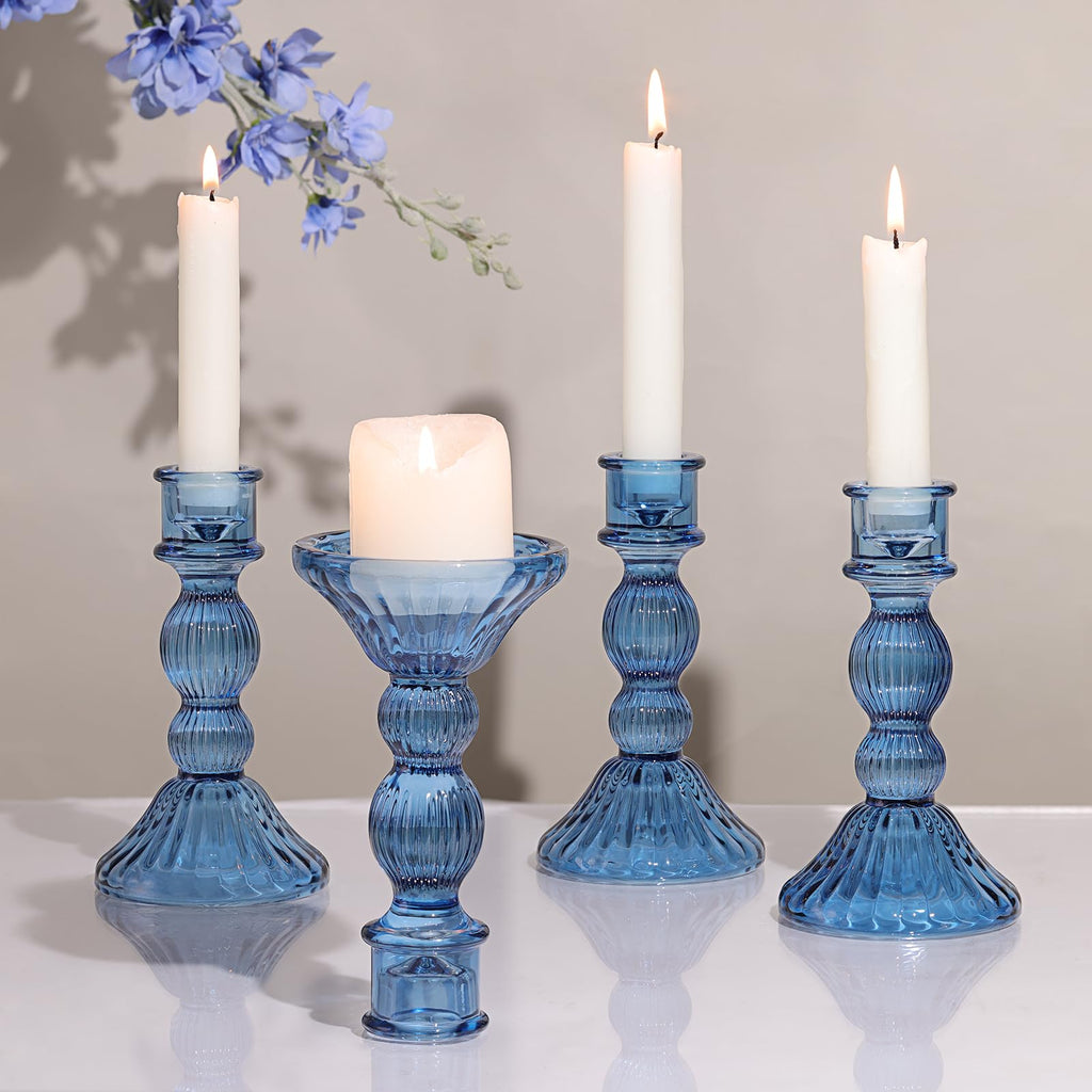 Candlestick Holders- Set of 4 (Blue)