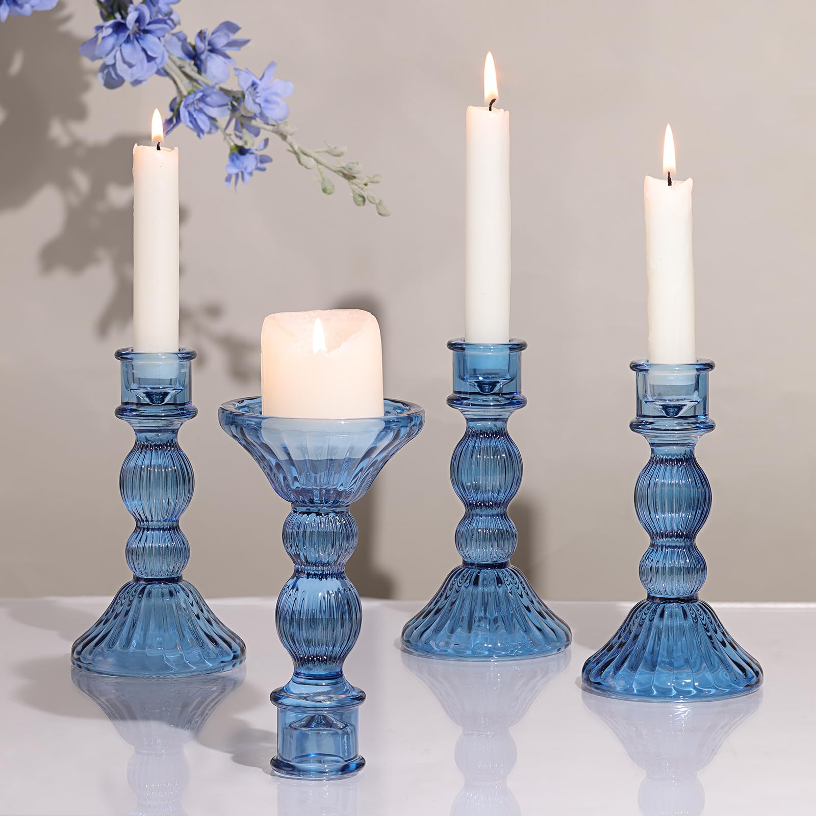 Candlestick Holders- Set of 4 (Blue)