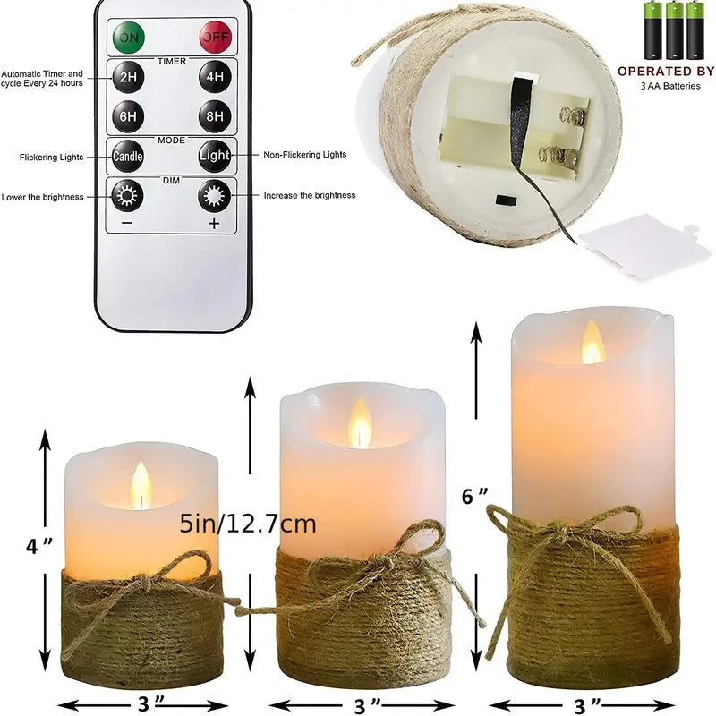 Flameless LED Flickering Candles- Set of 3