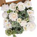 Luckinds Artificial Flowers Combo Box Set Fake Flowers Dahlia White Roses Green Leaf with Stems for DIY Wedding Bouquets Baby Shower Party Home Decoration