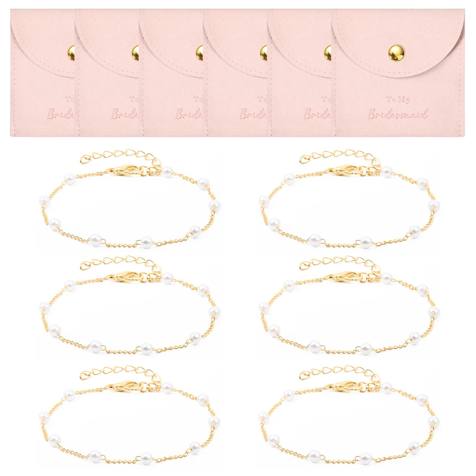 Bridesmaid Pearl Bracelet & Jewelry Bag Set