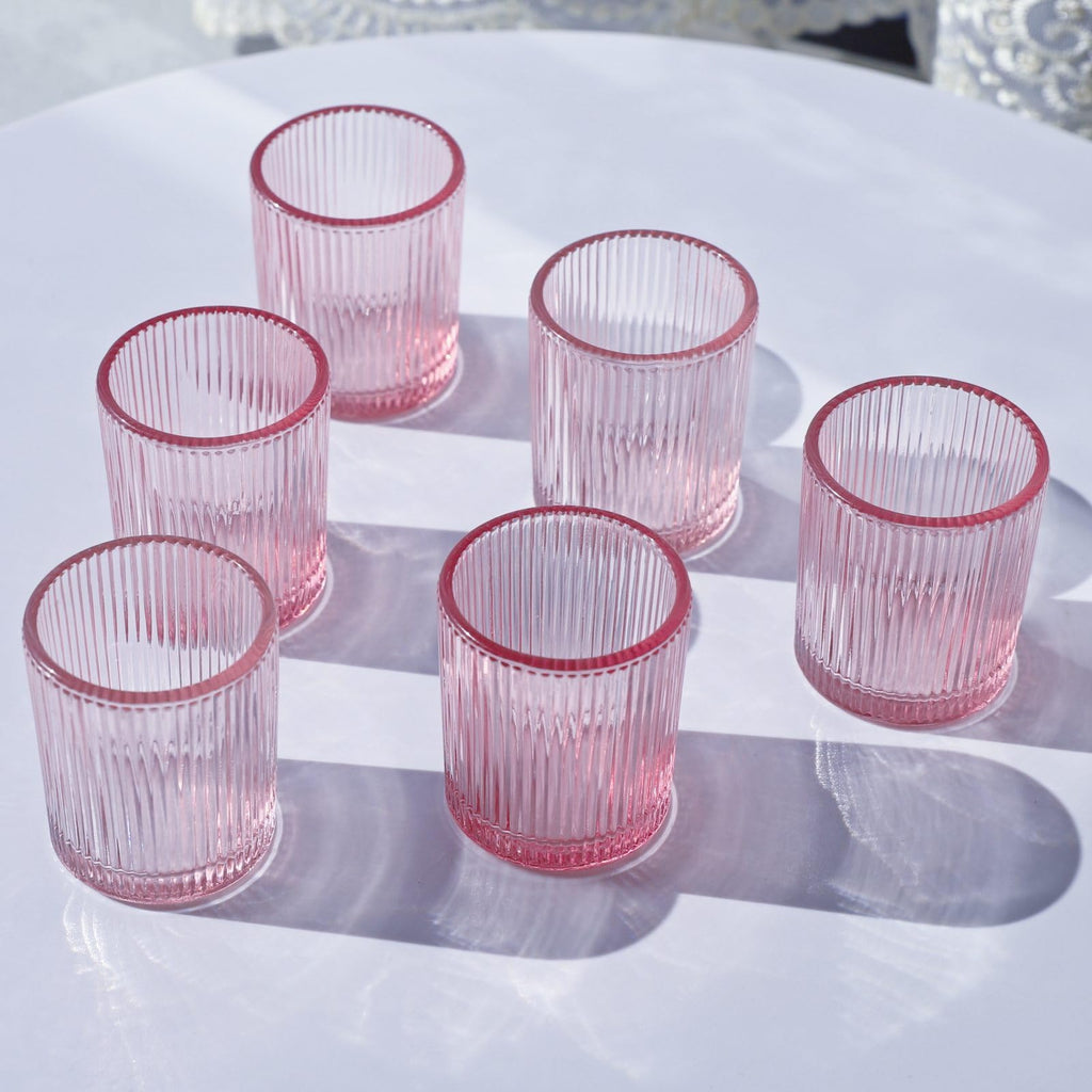 Ribbed Votive Candle Holders- Set of 12 (Pink)