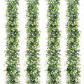SOMYTING 4 Pack Artificial Eucalyptus Garland with White Flowers Artificial Greenery Garland Fake Hanging Flower Garland Plant Artificial Vines for Wedding Backdrop Arch Wall Table Decor