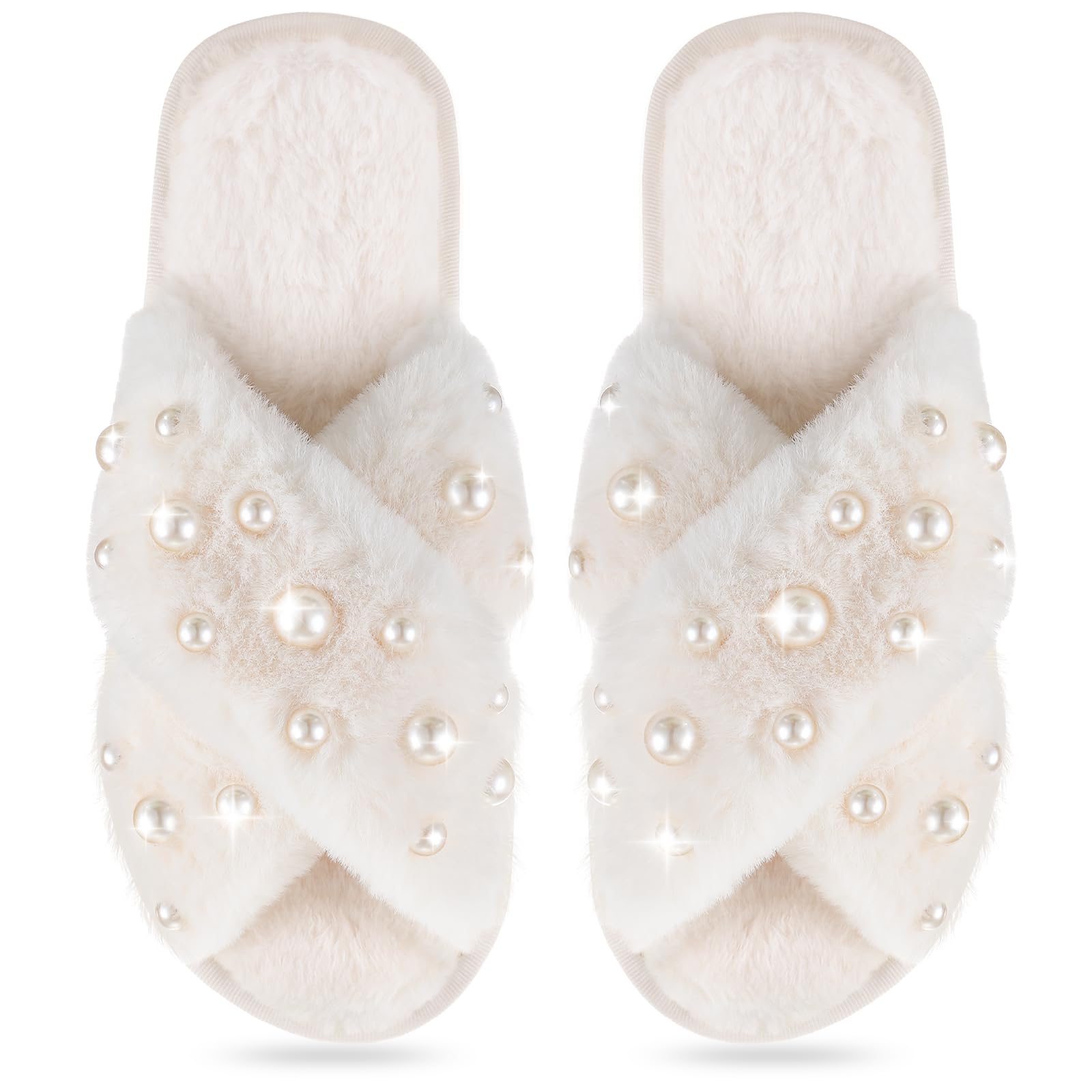 Pearl Bride/Bridesmaid Fuzzy Slippers ( one size)