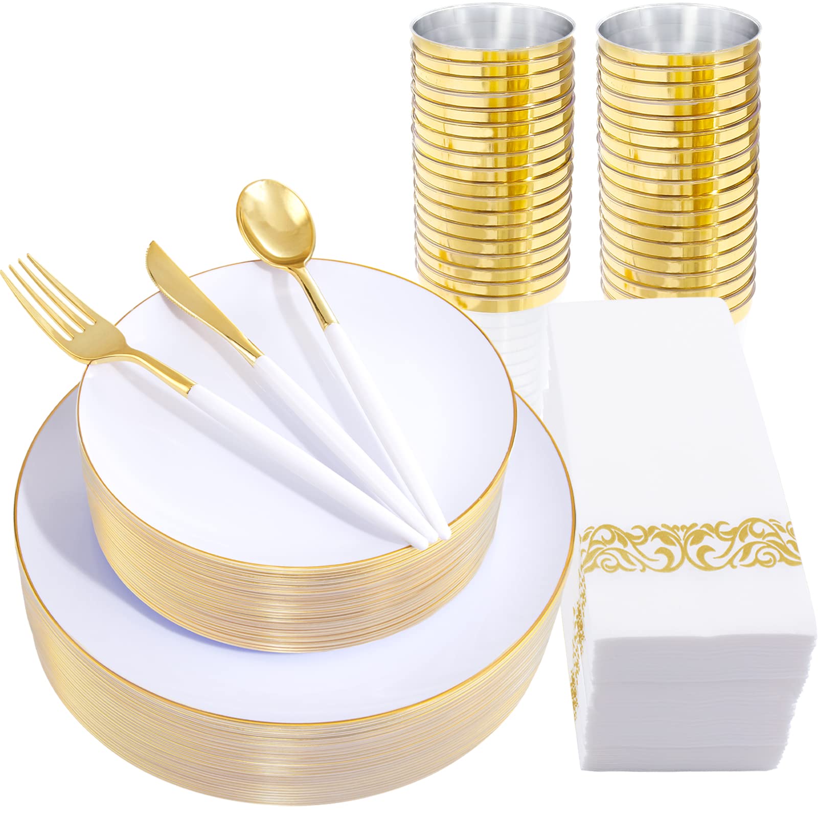 Golden 350pc Disposable Tableware Set - For 50 Guests
