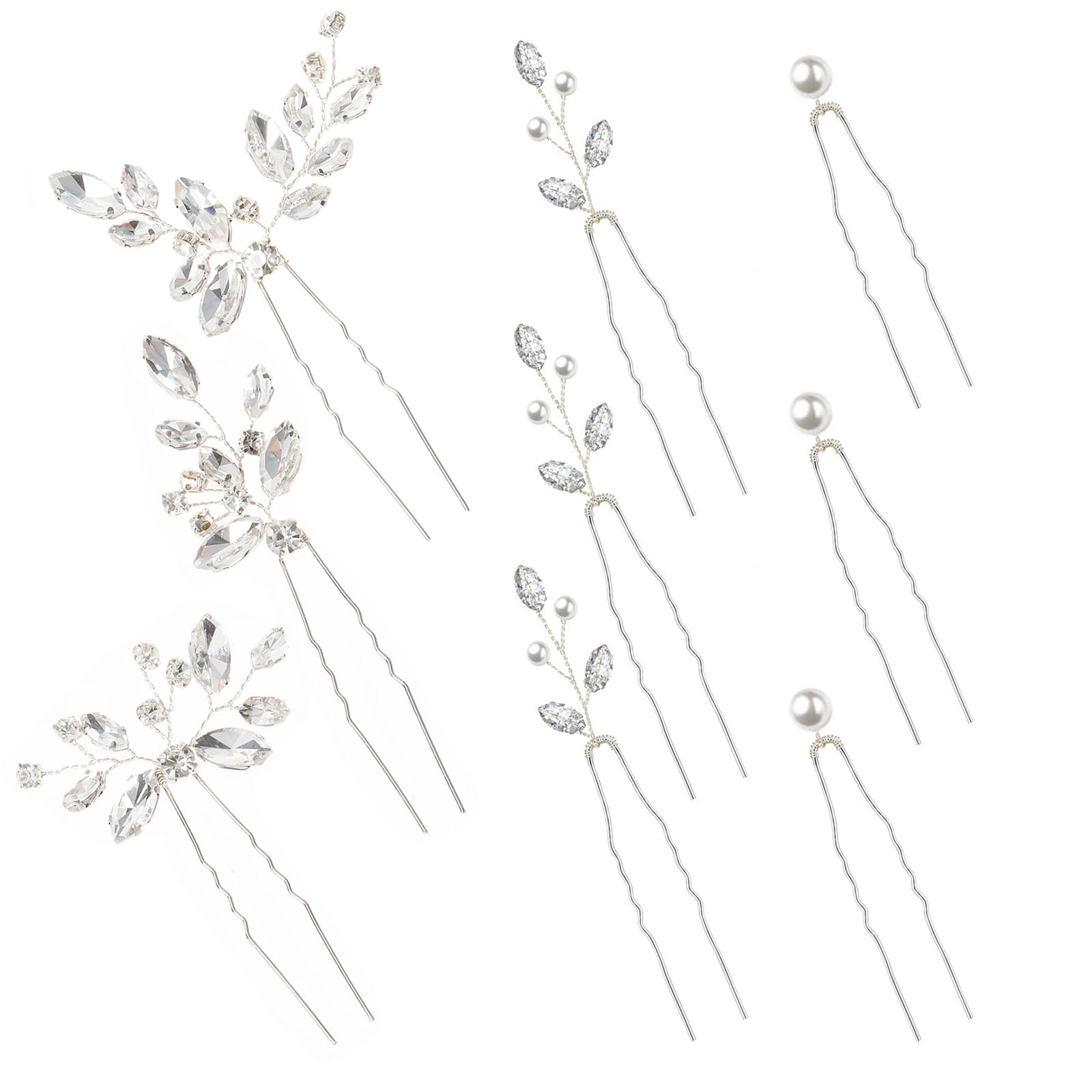 9 Piece- Silver & Crystal Hairpin Set