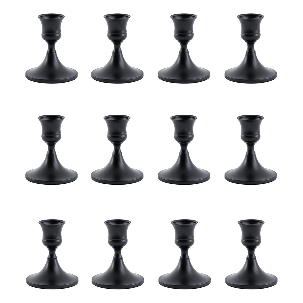 Metal Taper Candle Stick Holders Candlestick Holders- Set of 12 (Matte Black)