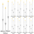Metal Taper Candlestick Holders with LED Flameless Candles- 30 Piece Set- Battery Operated (Silver)