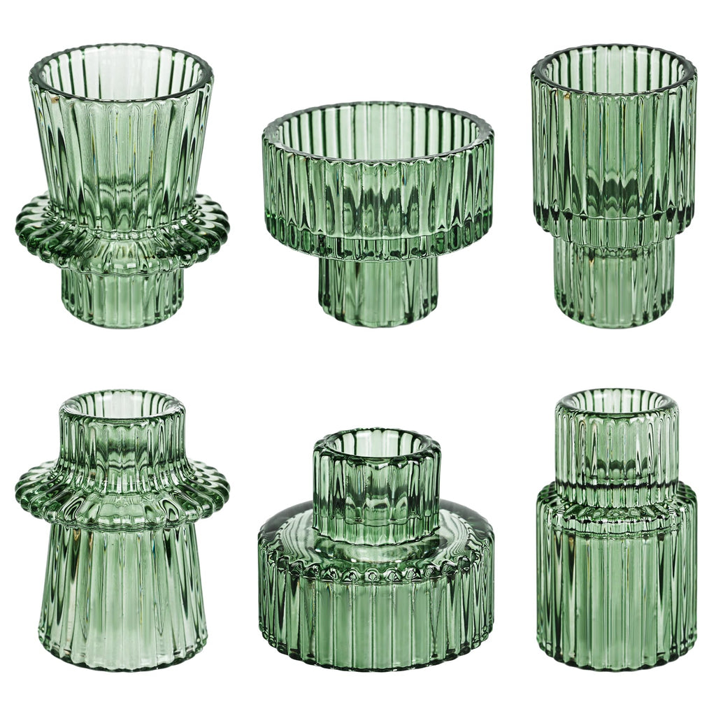 Taper Votive Candle Holders for Pillar Candles- Set of 6 (Green)