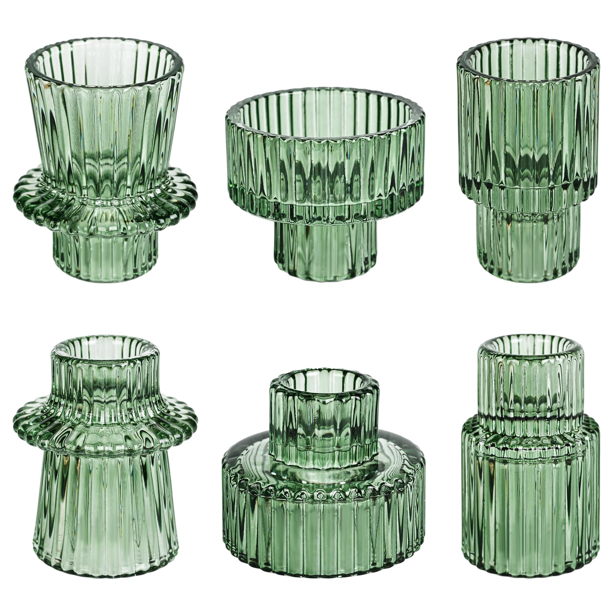 Taper Votive Candle Holders for Pillar Candles- Set of 6 (Green)