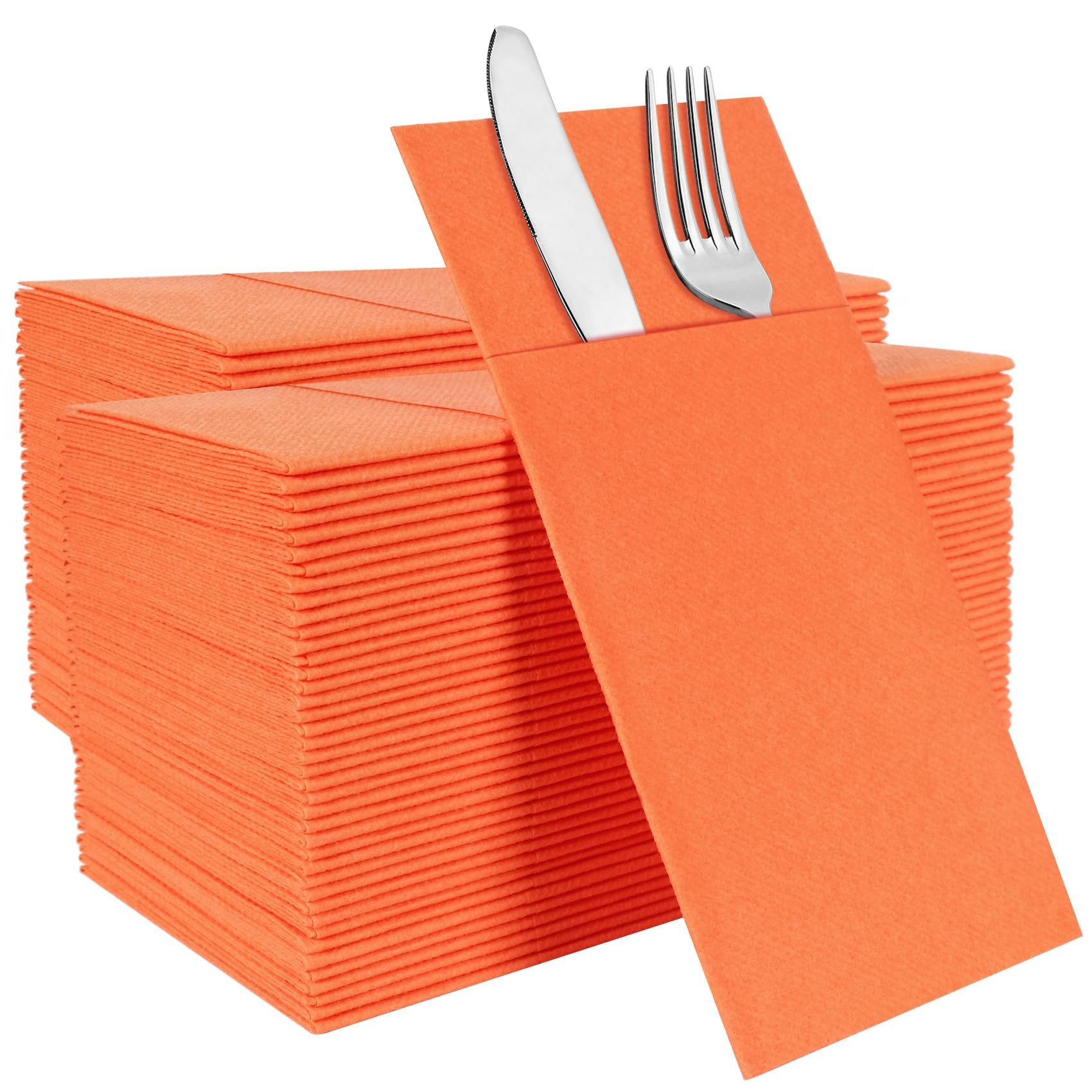 Orange Dinner Napkins with Silverware Pocket 100-Pack