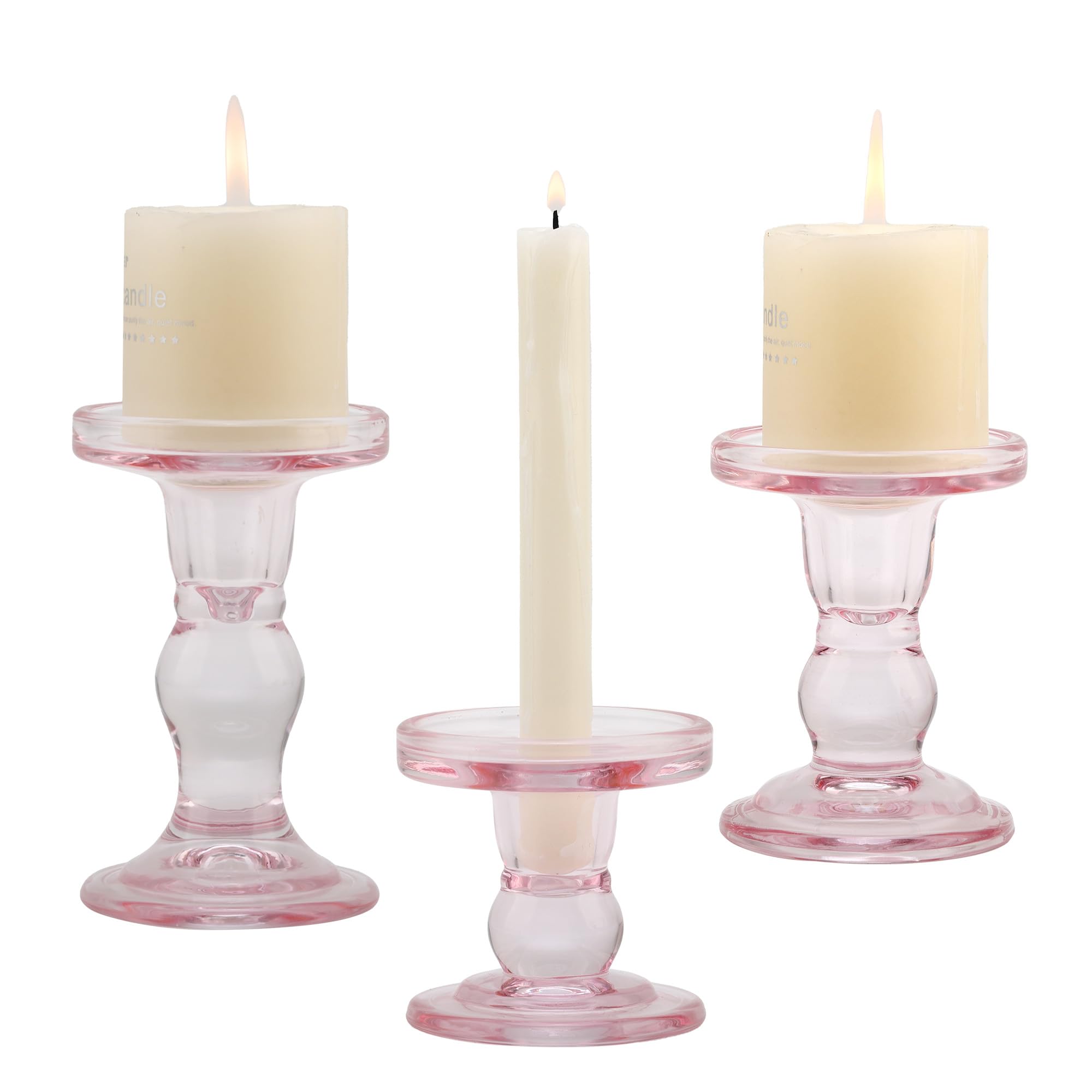 Glass Candle Holder- Set of 3 ( Pink)
