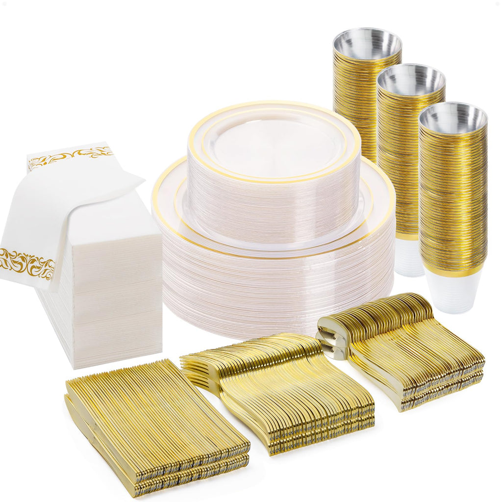 Golden 350PC Disposable Party Set for 50 Guests