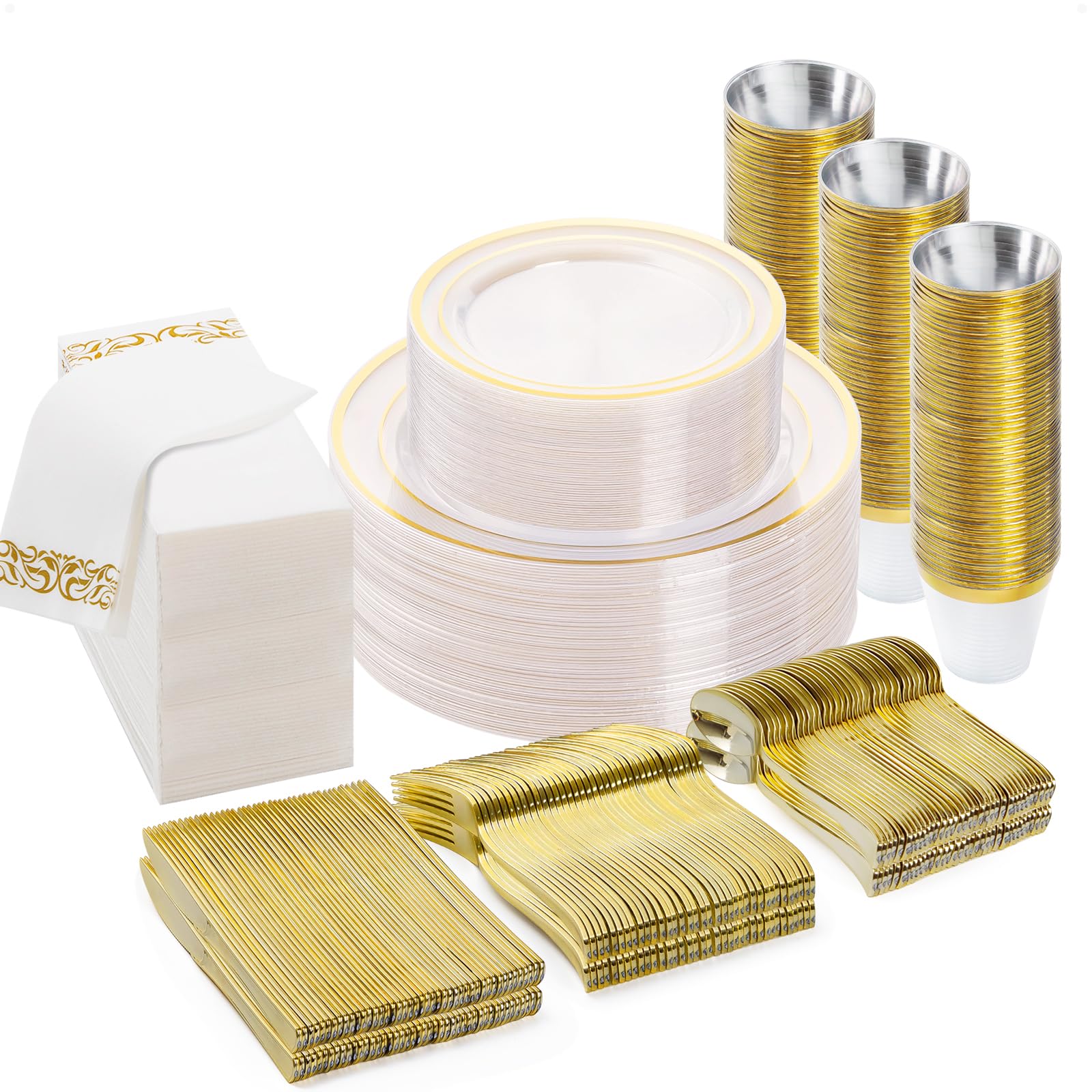 Golden 350PC Disposable Party Set for 50 Guests