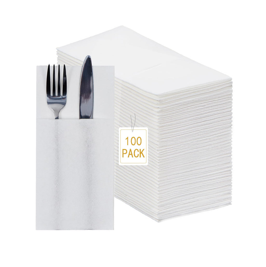 Linen-Like 100pcs Disposable Dinner Napkins with Flatware Pocket