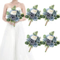 HOMENERGY Set of 4 Bridesmaid Bouquets for Wedding - Artificial Flowers Bouquets for Bridesmaids Small Floral Ceremony Anniversary Centerpieces Decorations - Dusty Blue and White，7 Inch