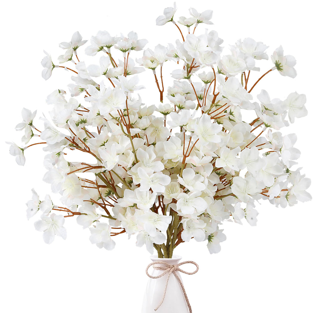 Sggvecsy Artificial Cherry Blossom Flowers 6 Pcs Faux Cherry Blossom Stems Faux Silk Cherry Blossom Branches 15.7’’ Fake Peach Flowers for Vase Arrangements Home Wedding Table Decor (White)